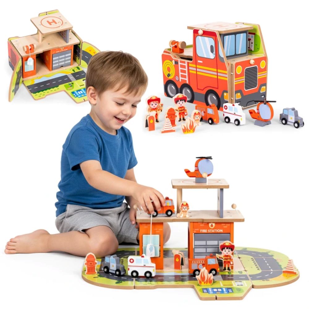 01 ecotoys drveni set za vatrogasnu postaju garaza s dodacimajpg 1