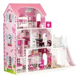 ecotoys drvena kucica za lutke s liftom i toboganom 02